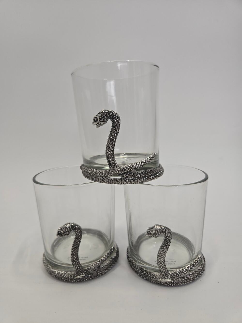 Snake Glass Tumblers Set of 3 Silver Serpent Gothic Halloween Drinkware